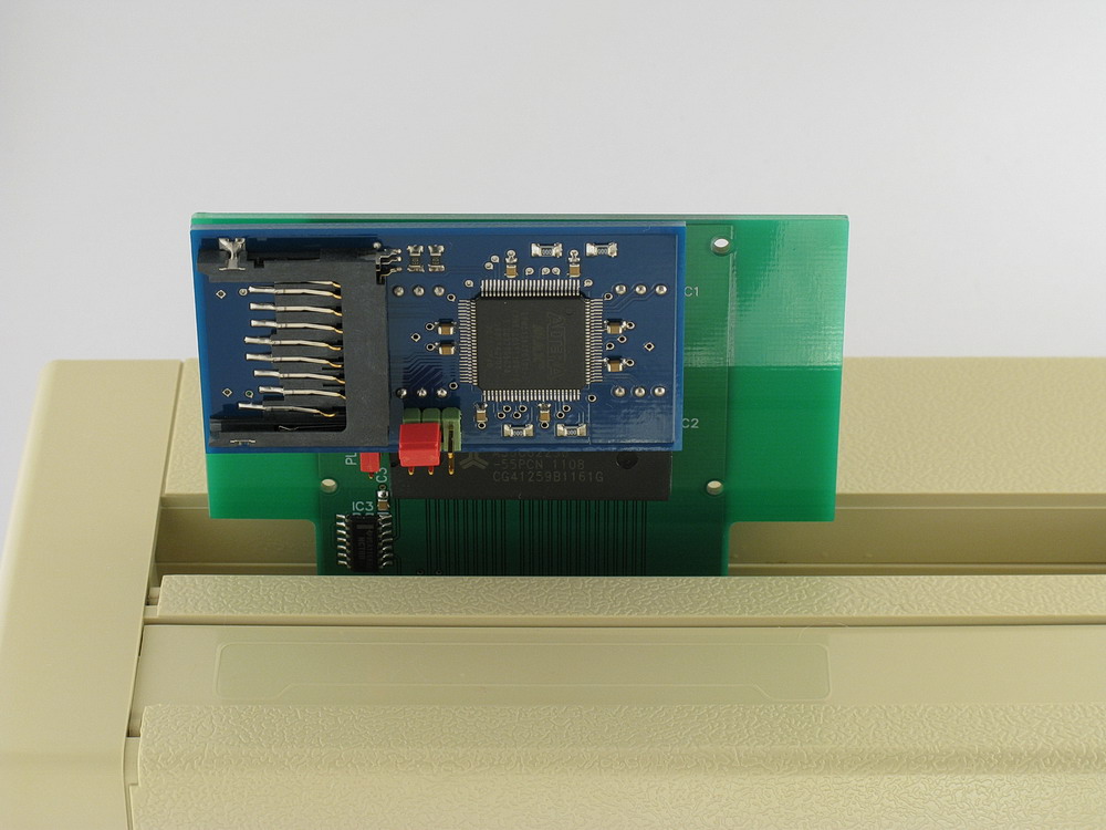 GoSDC installed on an Acorn Electron (via the Plus 1 cartridge interface)